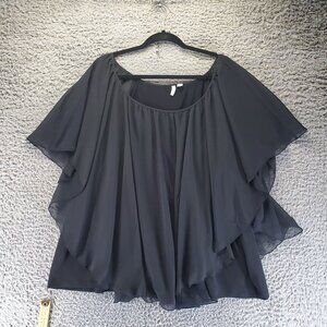 Cato Top Womens 26W/28W Black Chiffon Flutter Sleeve Overlay Flowy Boho Blouse
